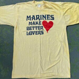 Vintage 80s Men's Marines Make Better Lovers Yellow T Shirt Sz XL Single Stitch